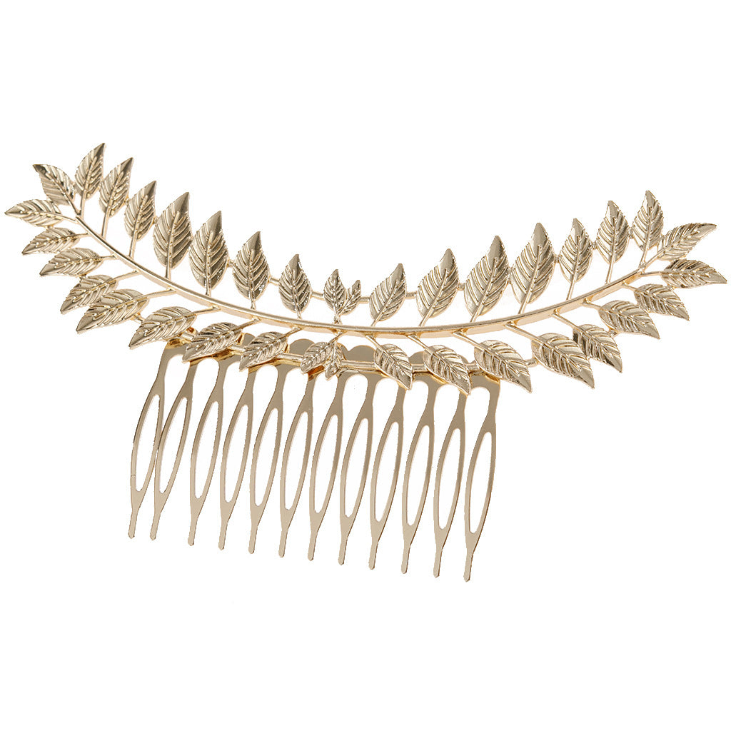 Large metallic leaf branch hair comb