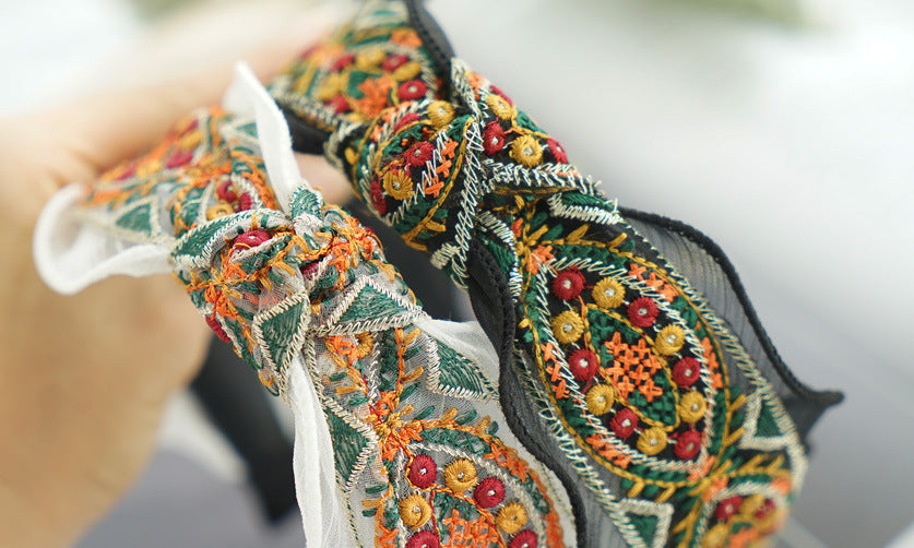 Organza edge stitched flowers knotted headband