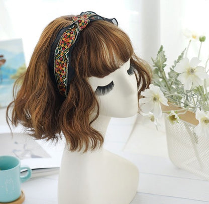 Organza edge stitched flowers knotted headband