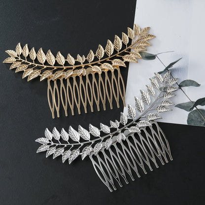 Large metallic leaf branch hair comb