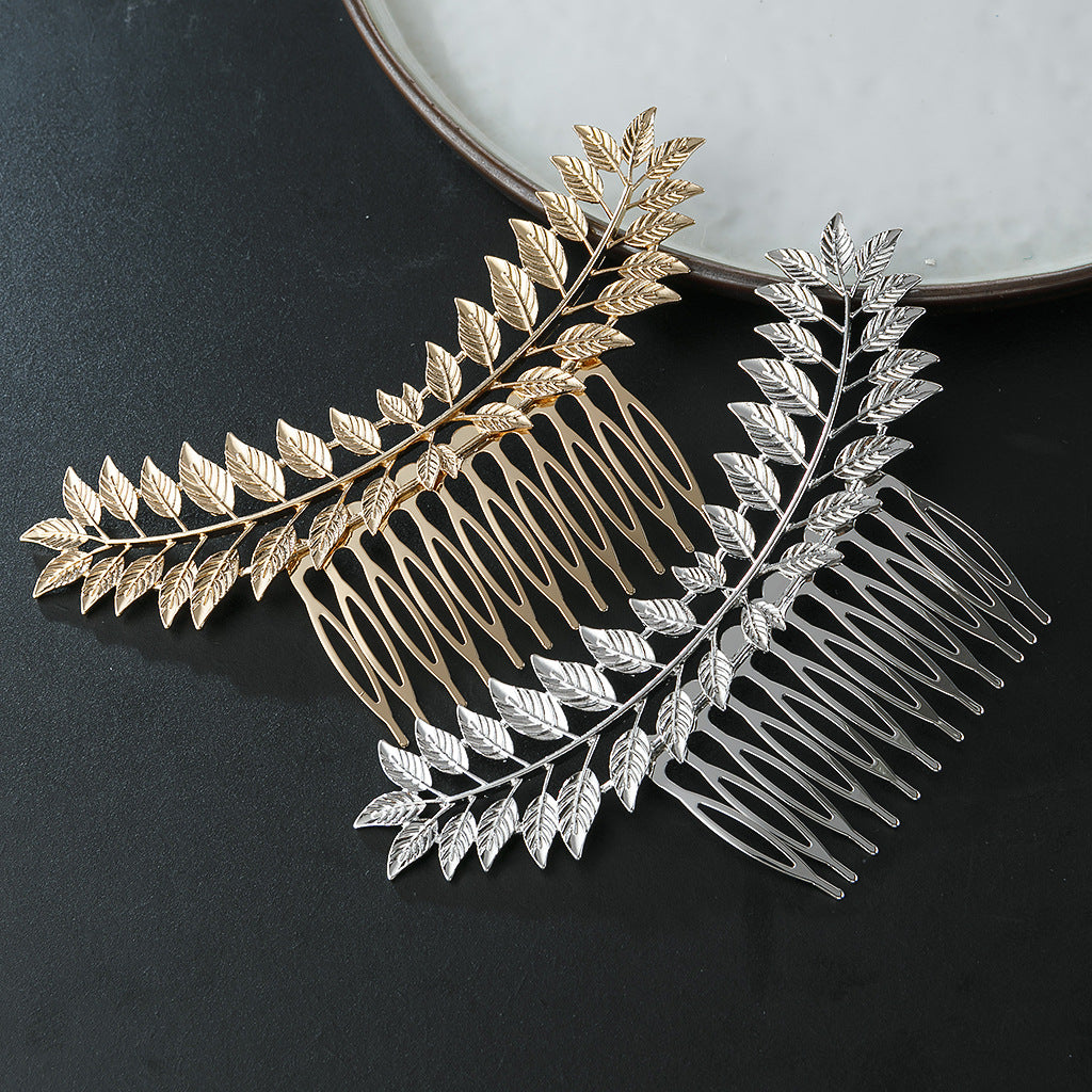 Large metallic leaf branch hair comb