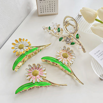 Daisy flower metal hair claw