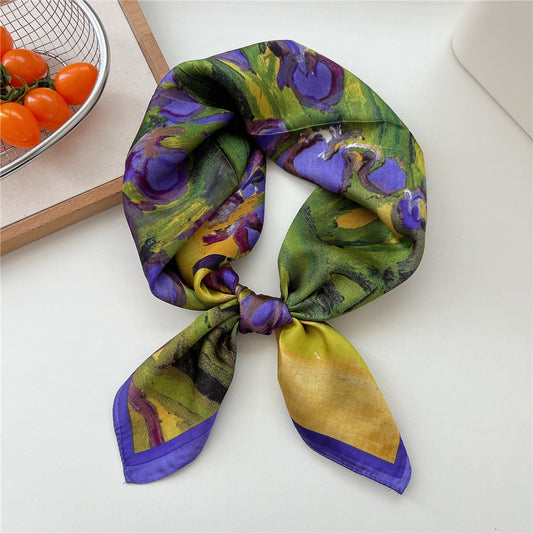 Deep purple floral print square scarf