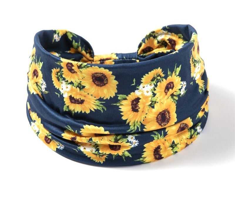 2-way Sun flowers print knotted bandanna headband