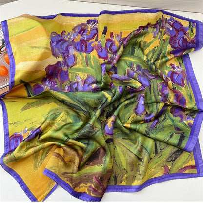 Deep purple floral print square scarf