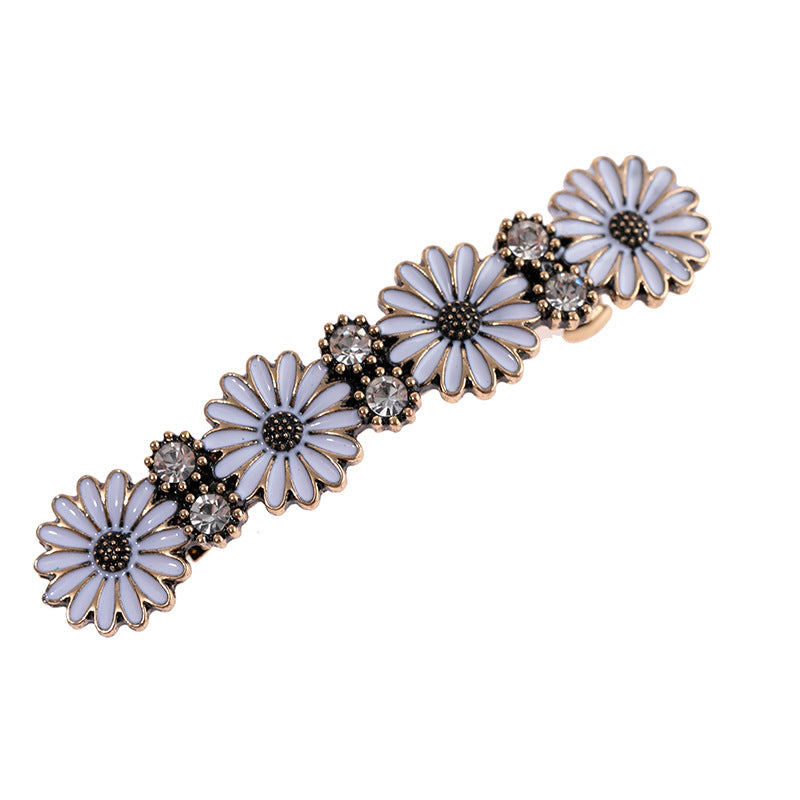 Rhinestones white daisy metal hair barrette