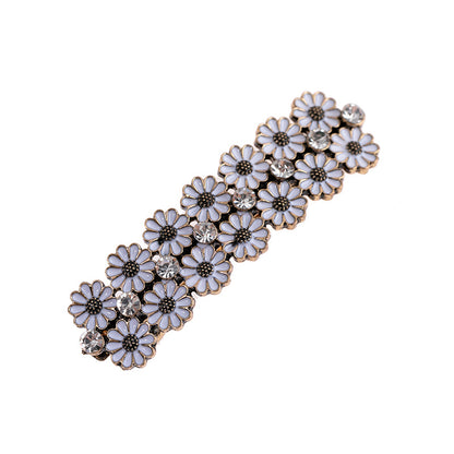 Rhinestones white daisy metal hair barrette