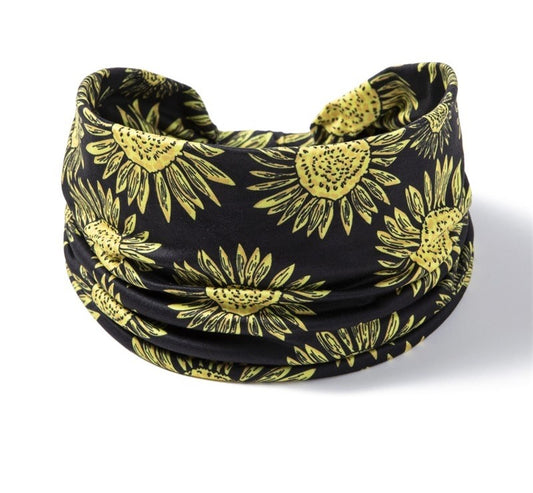 2-way Sun flowers print knotted bandanna headband
