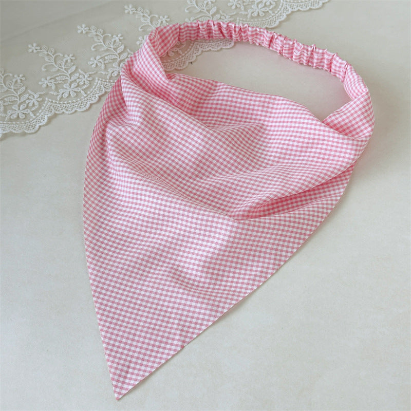 Gingham triangle elastic head scarf