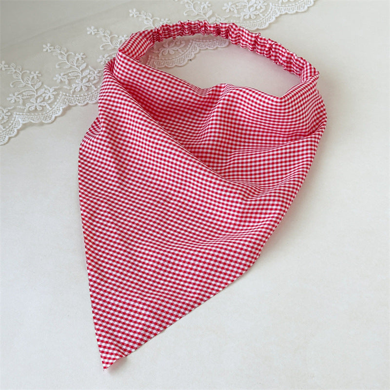 Gingham triangle elastic head scarf