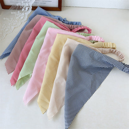 Gingham triangle elastic head scarf