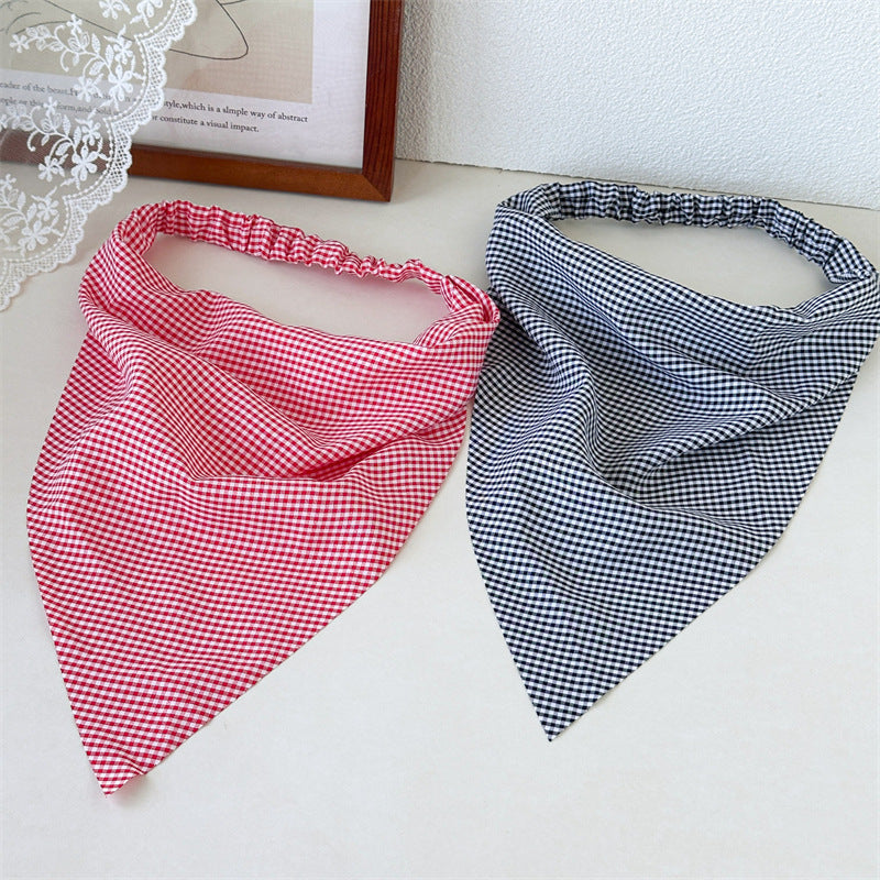 Gingham triangle elastic head scarf