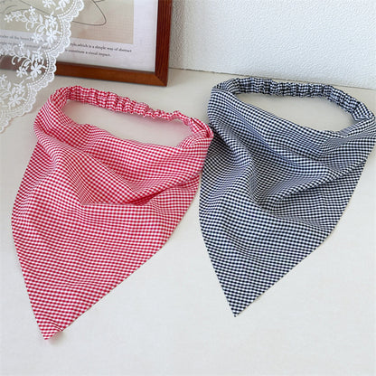 Gingham triangle elastic head scarf