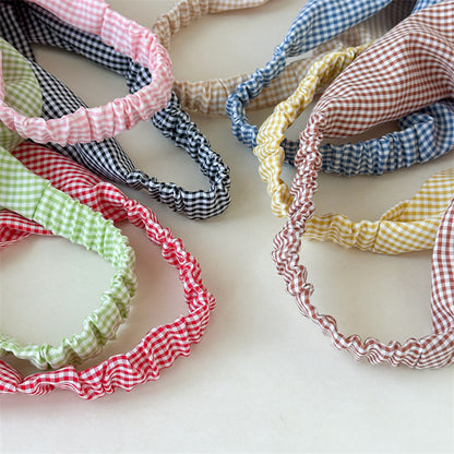 Gingham triangle elastic head scarf