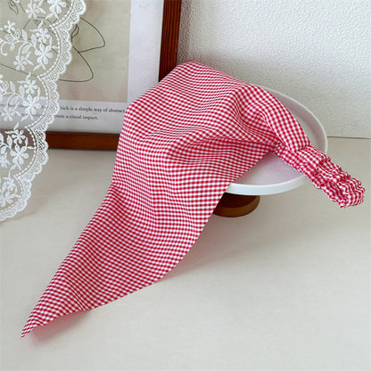 Gingham triangle elastic head scarf