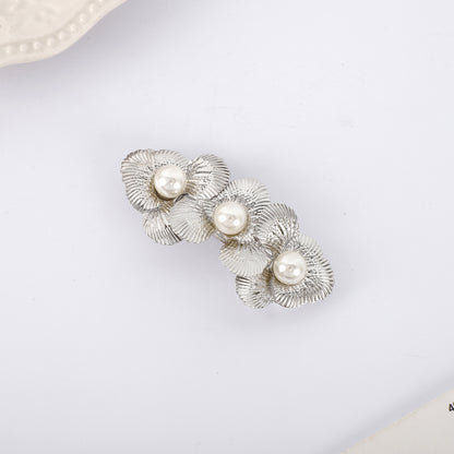Large pearl triple flower hair barrette