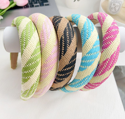 Multicolour raffia straw rattan headband