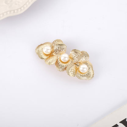 Large pearl triple flower hair barrette