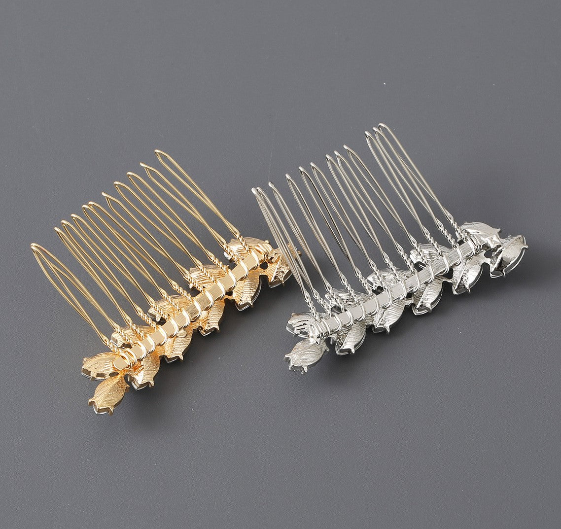 Clear rhinestones leaf branch hair comb