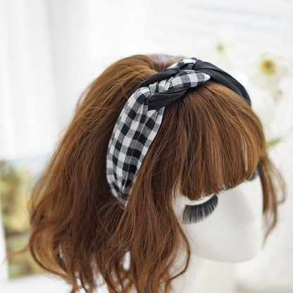 Mixed plain and gingham braids top headband