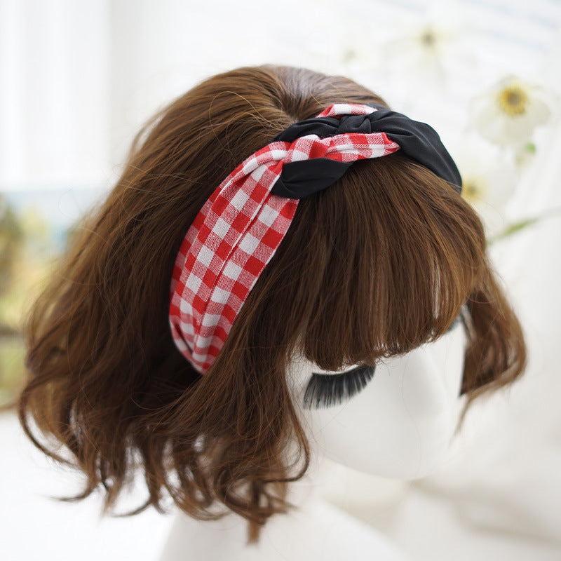 Mixed plain and gingham braids top headband