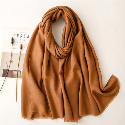 Plain fringed long scarf