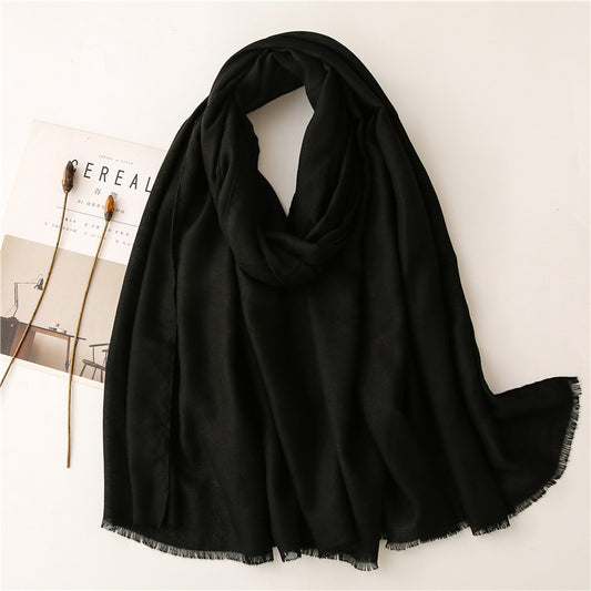 Plain fringed long scarf