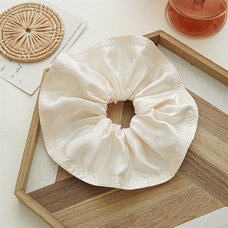 Over-size stitched edge glossy satin scrunchies