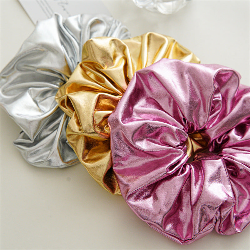 Over-size glossy synthetic leather scrunchies
