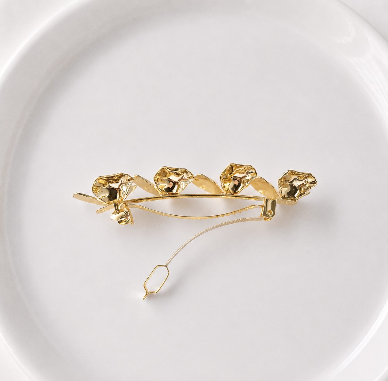 Pink pearl gold flowers hair barrette