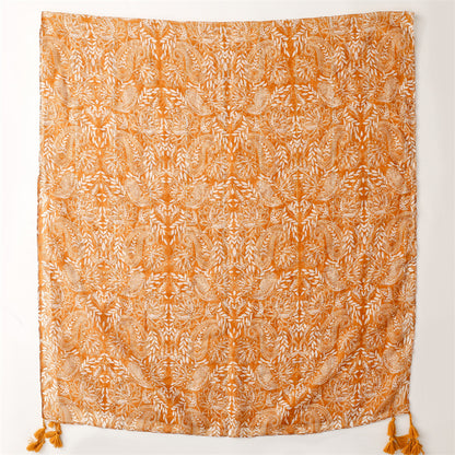 Paisley print silver sequins yellow gold scarf with tassels