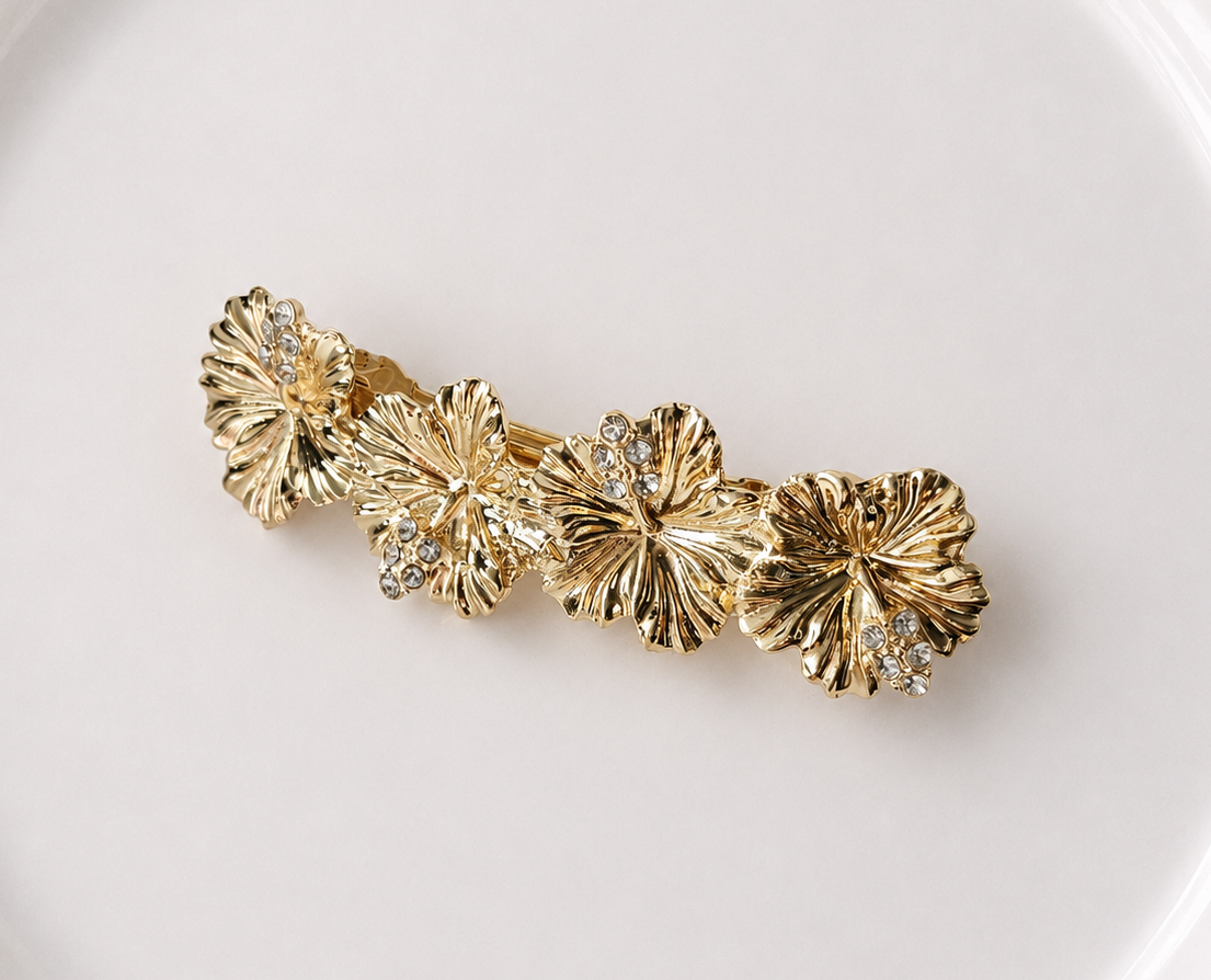Gold flowers hair barrette