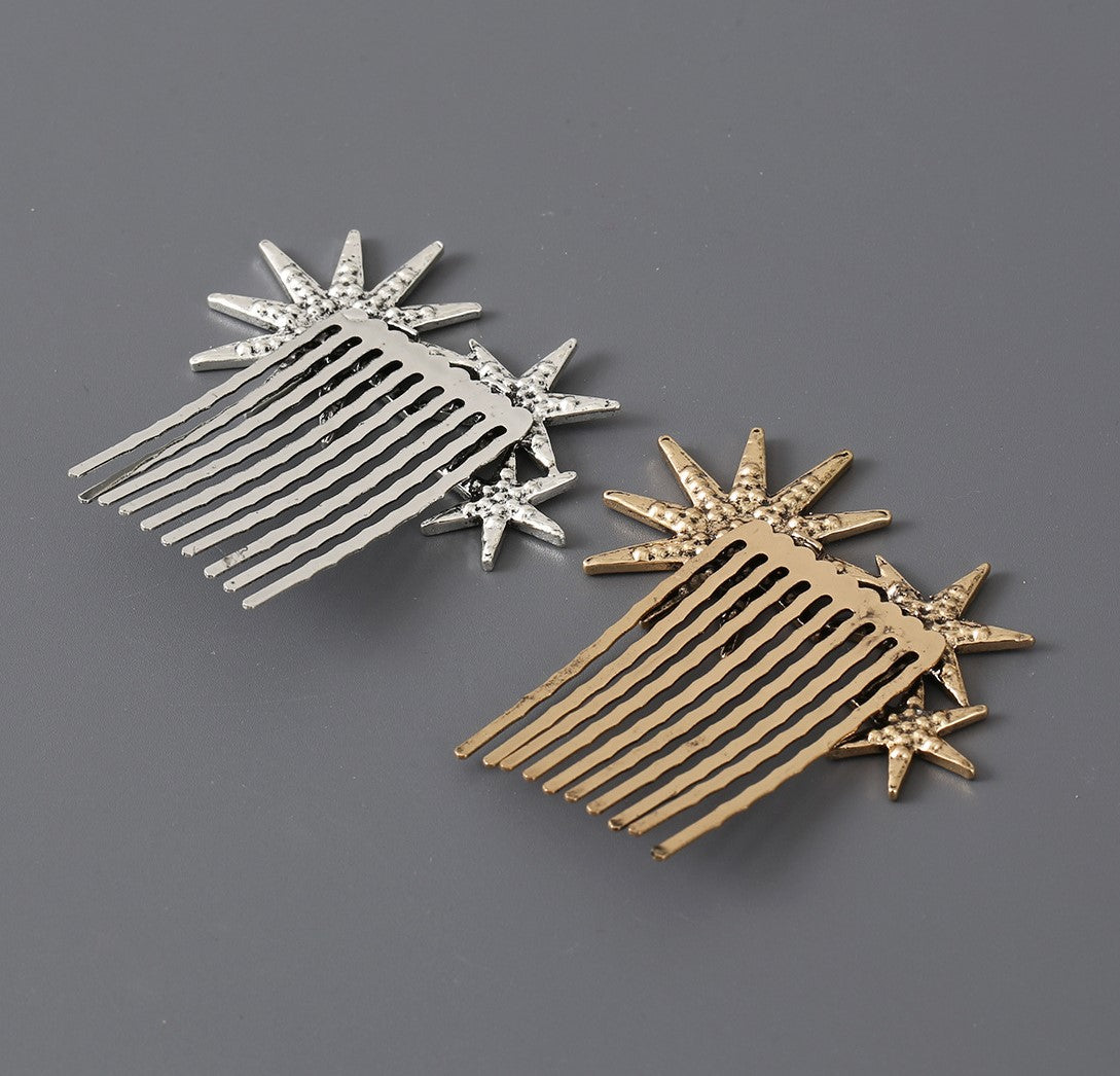 Rhinestones starburst metallic hair comb