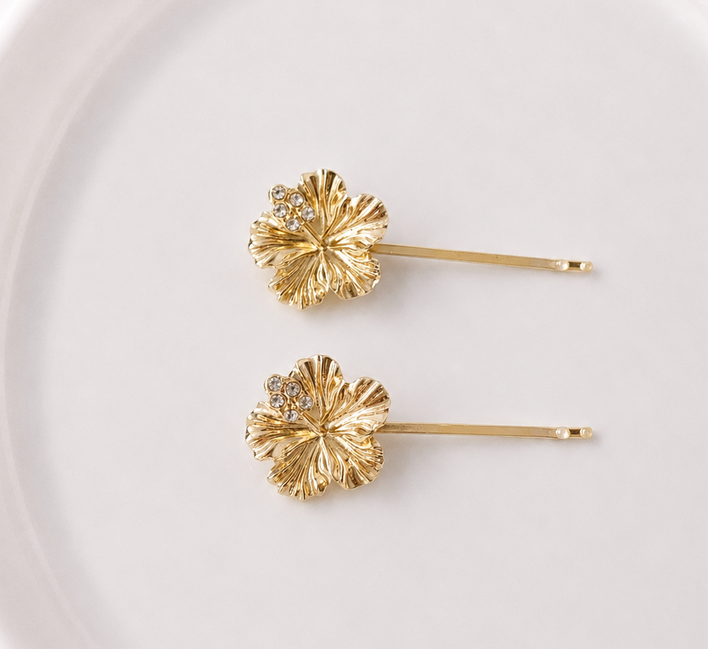 Metallic flower hair slides