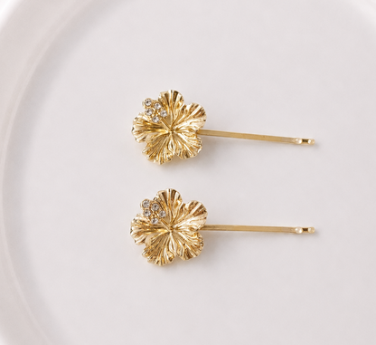 Metallic flower hair slides