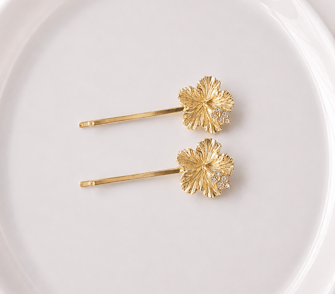 Metallic flower hair slides