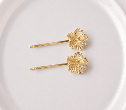 Metallic flower hair slides
