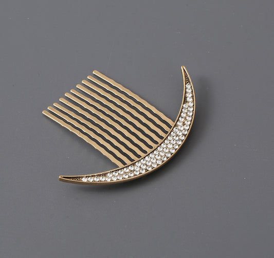 Rhinestones moon metallic hair comb