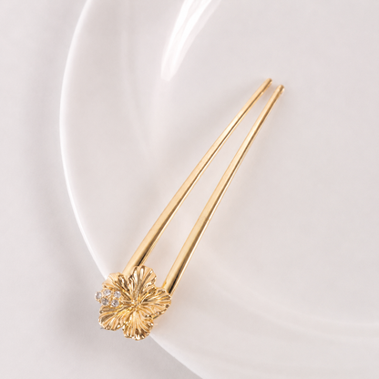 Metallic flower hair fork