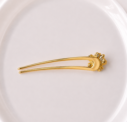 Metallic flower hair fork