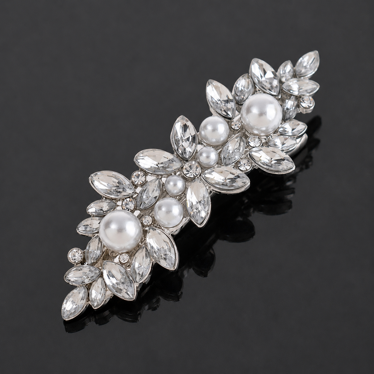 Rhinestones floral metal hair barrette