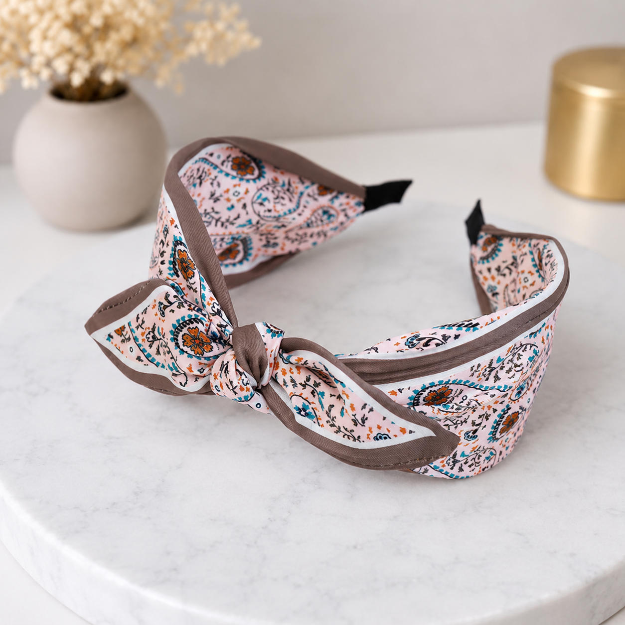 Paisley floral print headband with bow