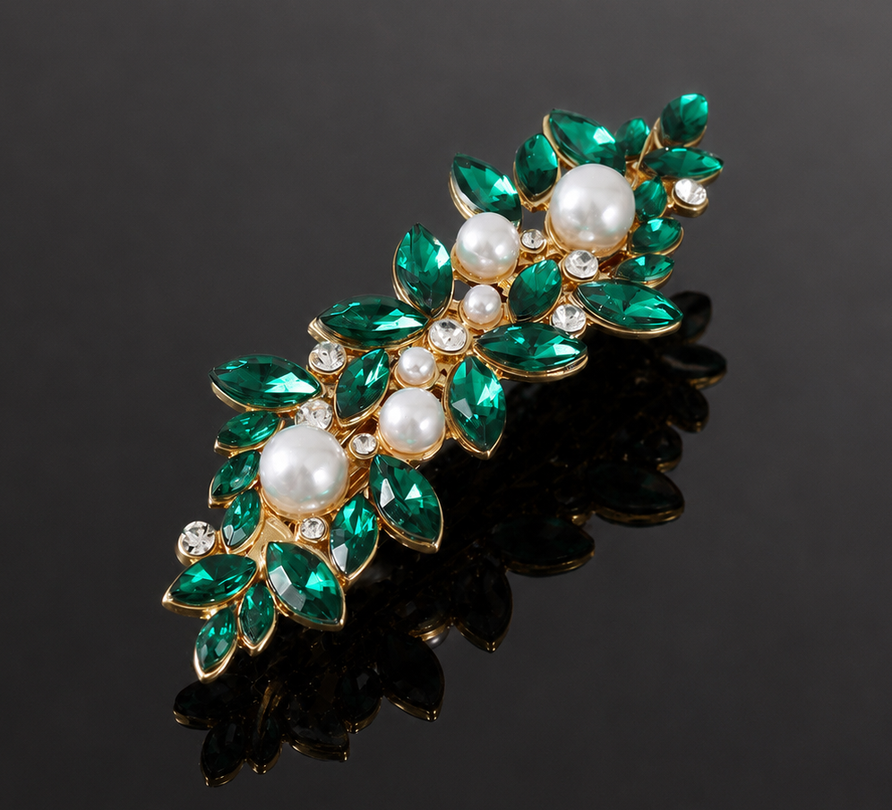 Rhinestones floral metal hair barrette