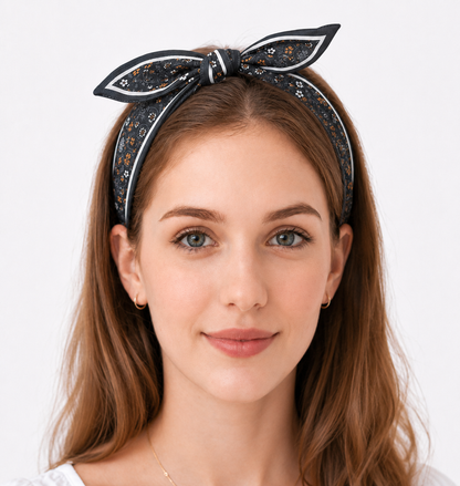 Paisley floral print headband with bow