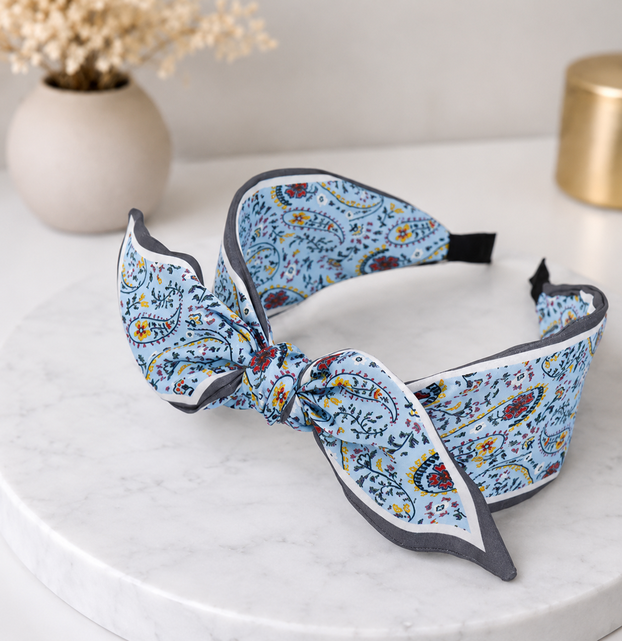 Paisley floral print headband with bow