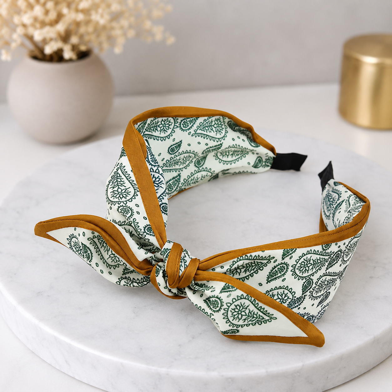 Paisley floral print headband with bow