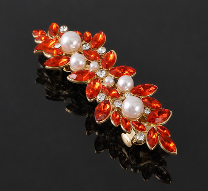 Rhinestones floral metal hair barrette