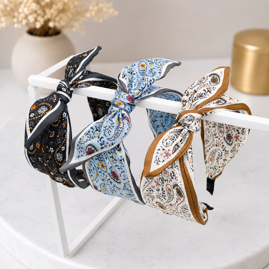 Paisley floral print headband with bow