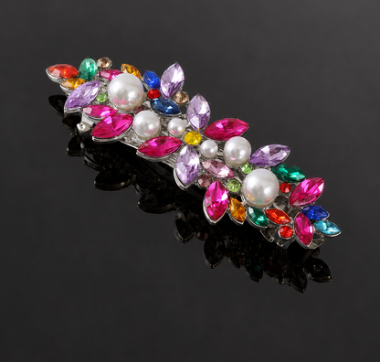 Rhinestones floral metal hair barrette