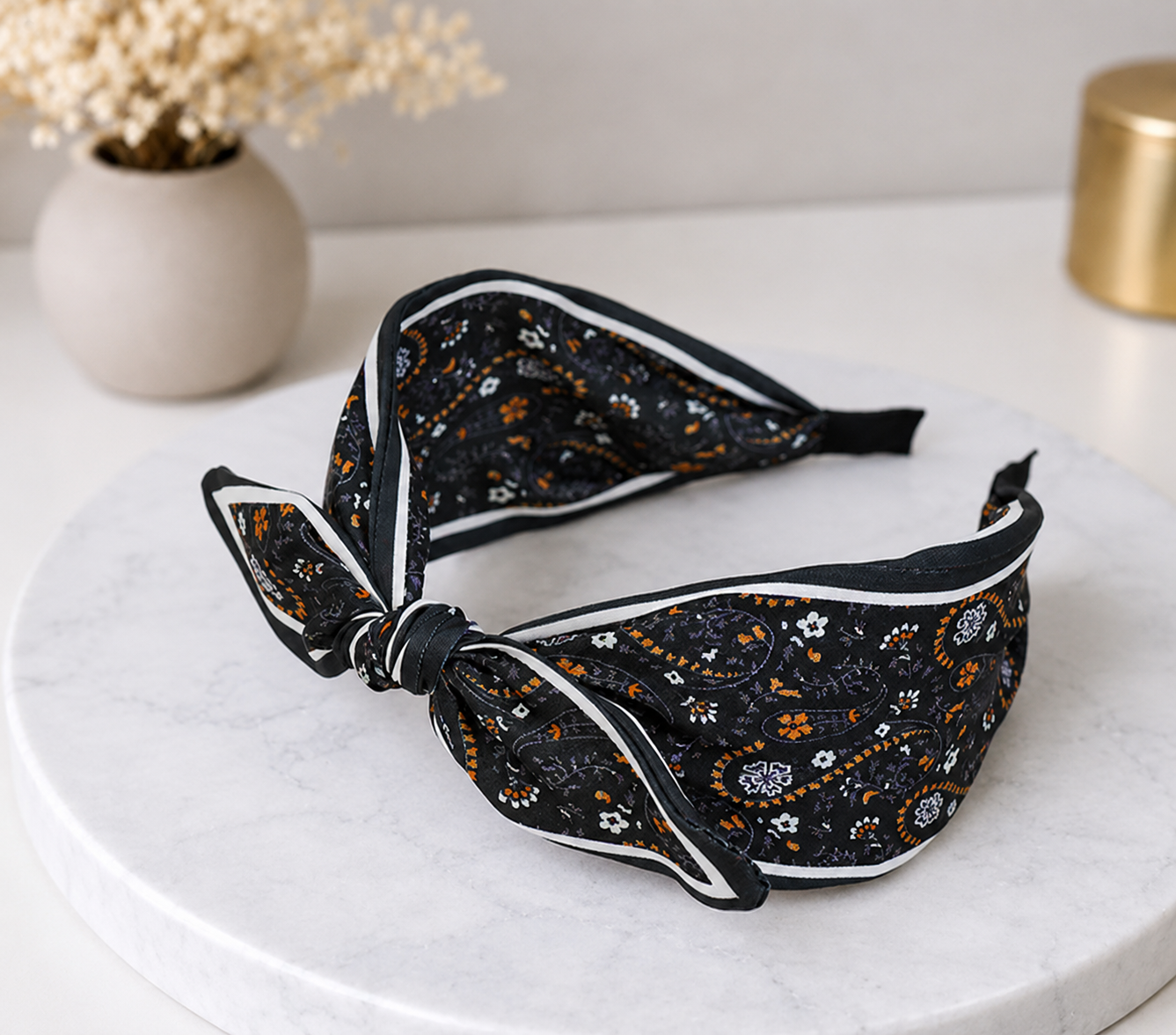 Paisley floral print headband with bow